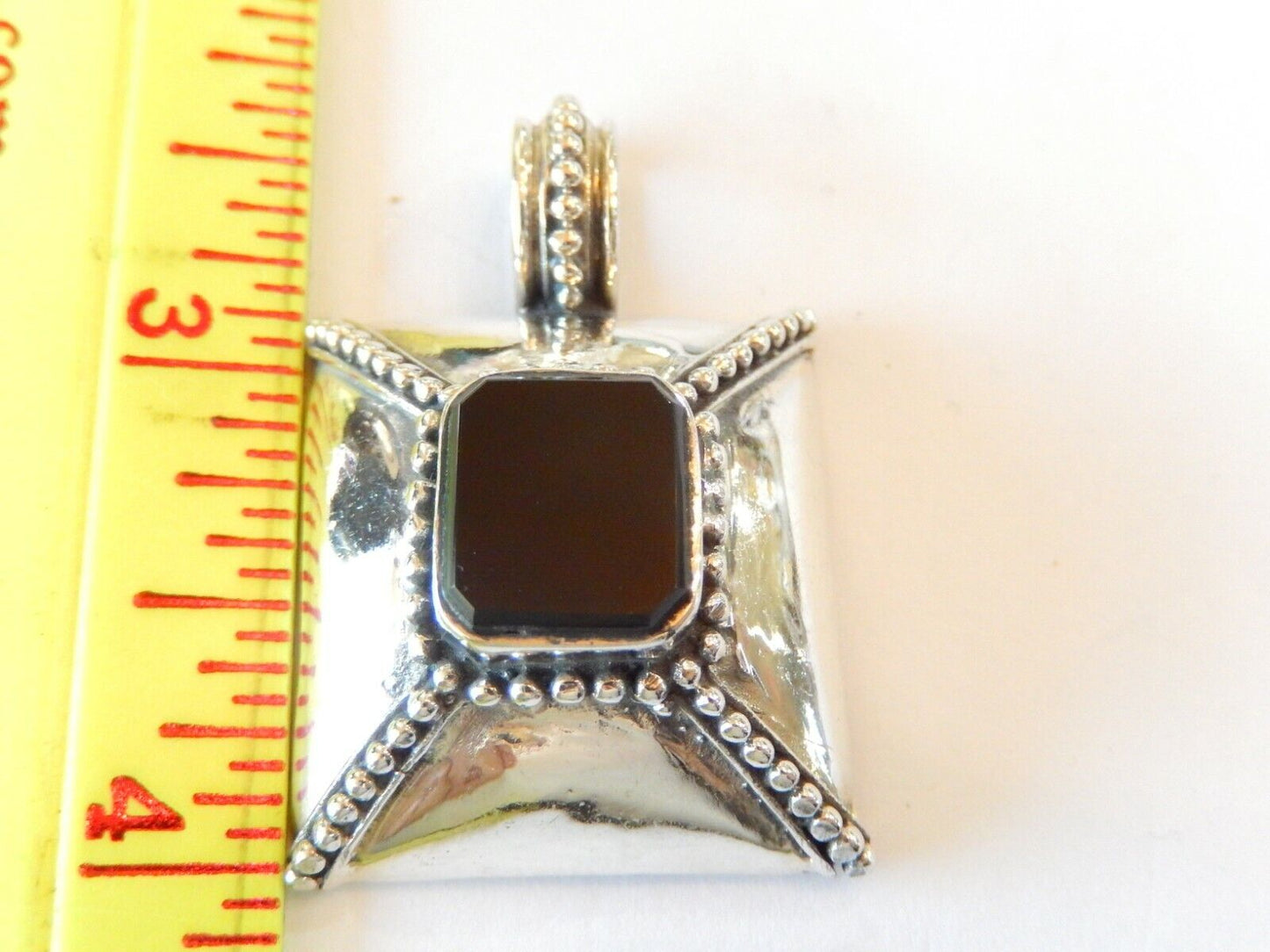 *VINTAGE* 925 Sterling Silver Real Large Black Onyx Gemstone Pendant