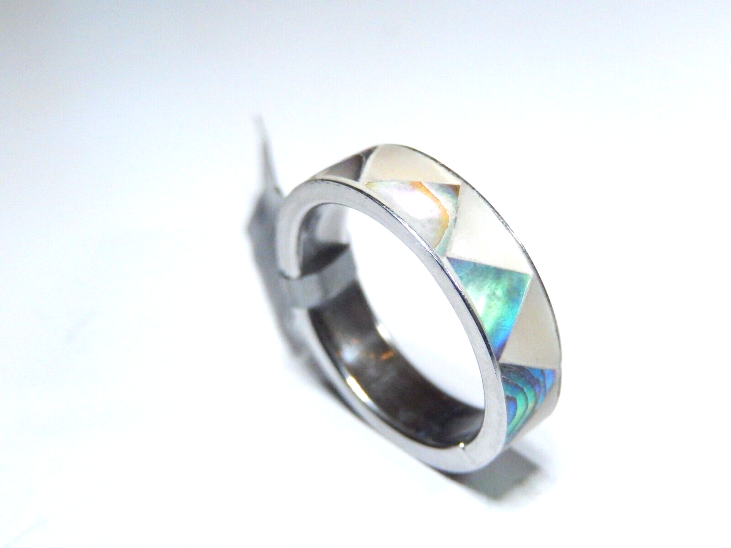 *VINTAGE*  Handcrafted Sterling Silver  Abalone / Mother of Pearl Ring - Sz 6.5
