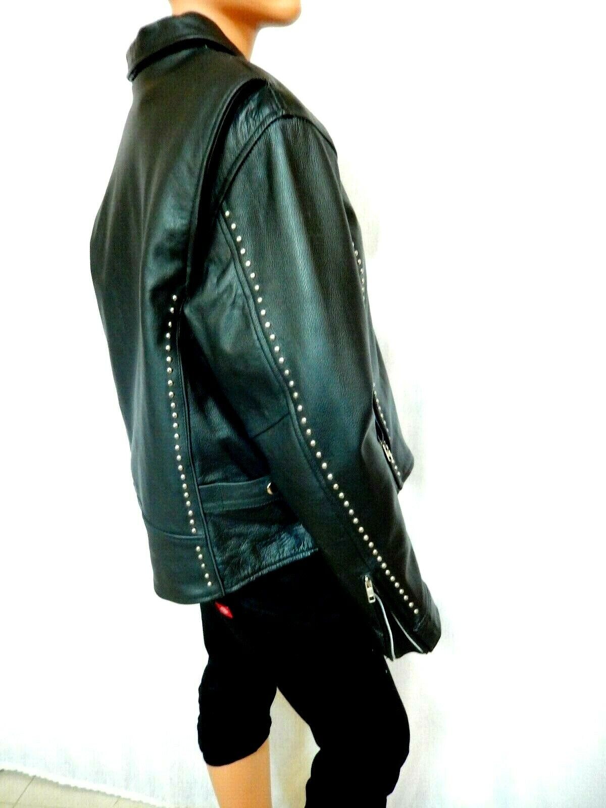 Hot Leathers Heavyweight Leather Men's Black Biker Jacket  Metal Studs Sz 2XL