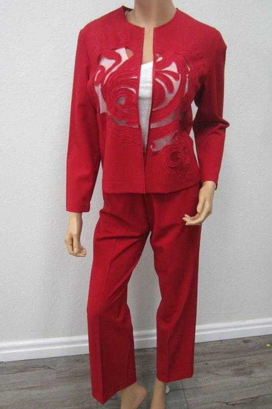 MINT Jennifer Eden Red Jacket & Pants Suit Women’s Lace Embroidery Outfit Size 6