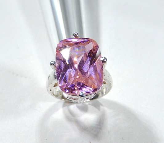 *HUGE* .925 Sterling Silver 13.0 CT Statement Ring Pink CZ Cocktail Ring sz 6.75