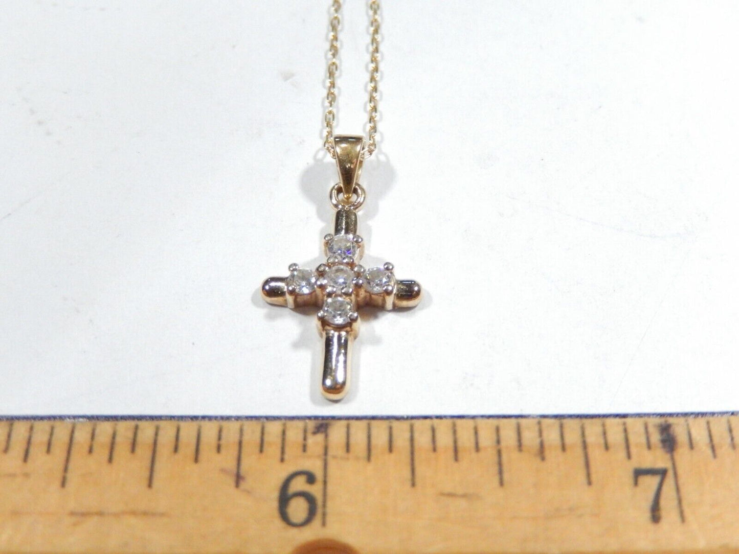 *VINTAGE*  Vermeil Gold Sterling Cross CZ Pendant w/20"Vermeil chain