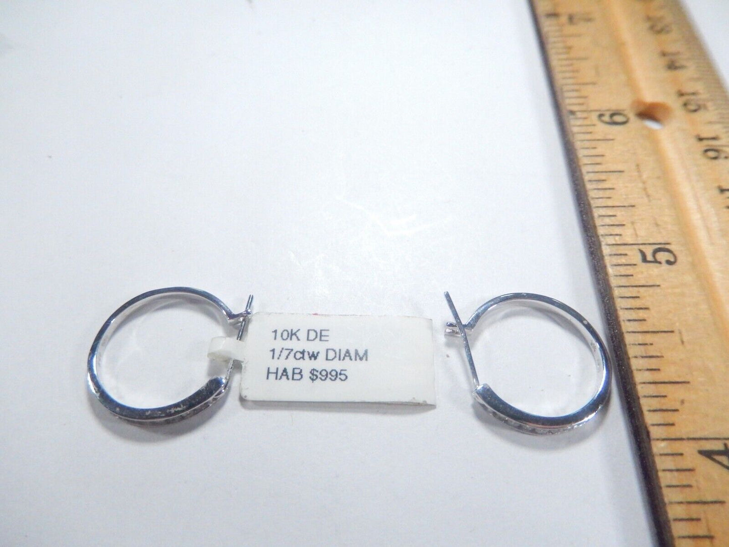 Sale 10K White Gold  17.5 mm  Round Diamond Hoop Earrings 1/7 Cttw
