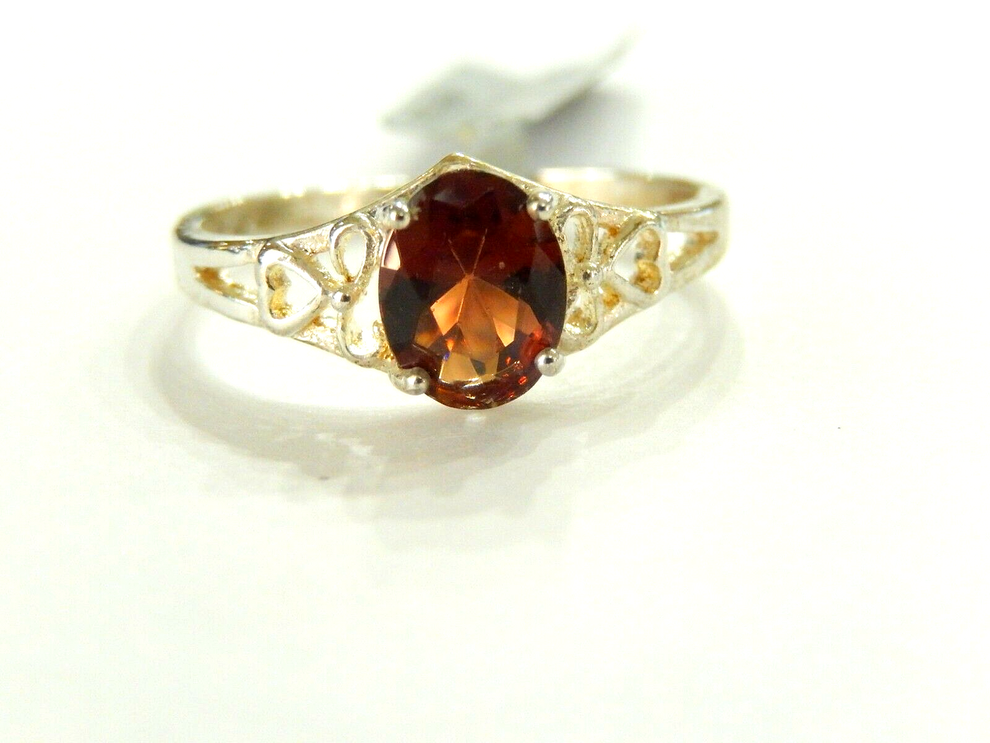 Sterling Silver 925 Oval Cut Garnet Filigree Solitaire Ring  Size 9.25