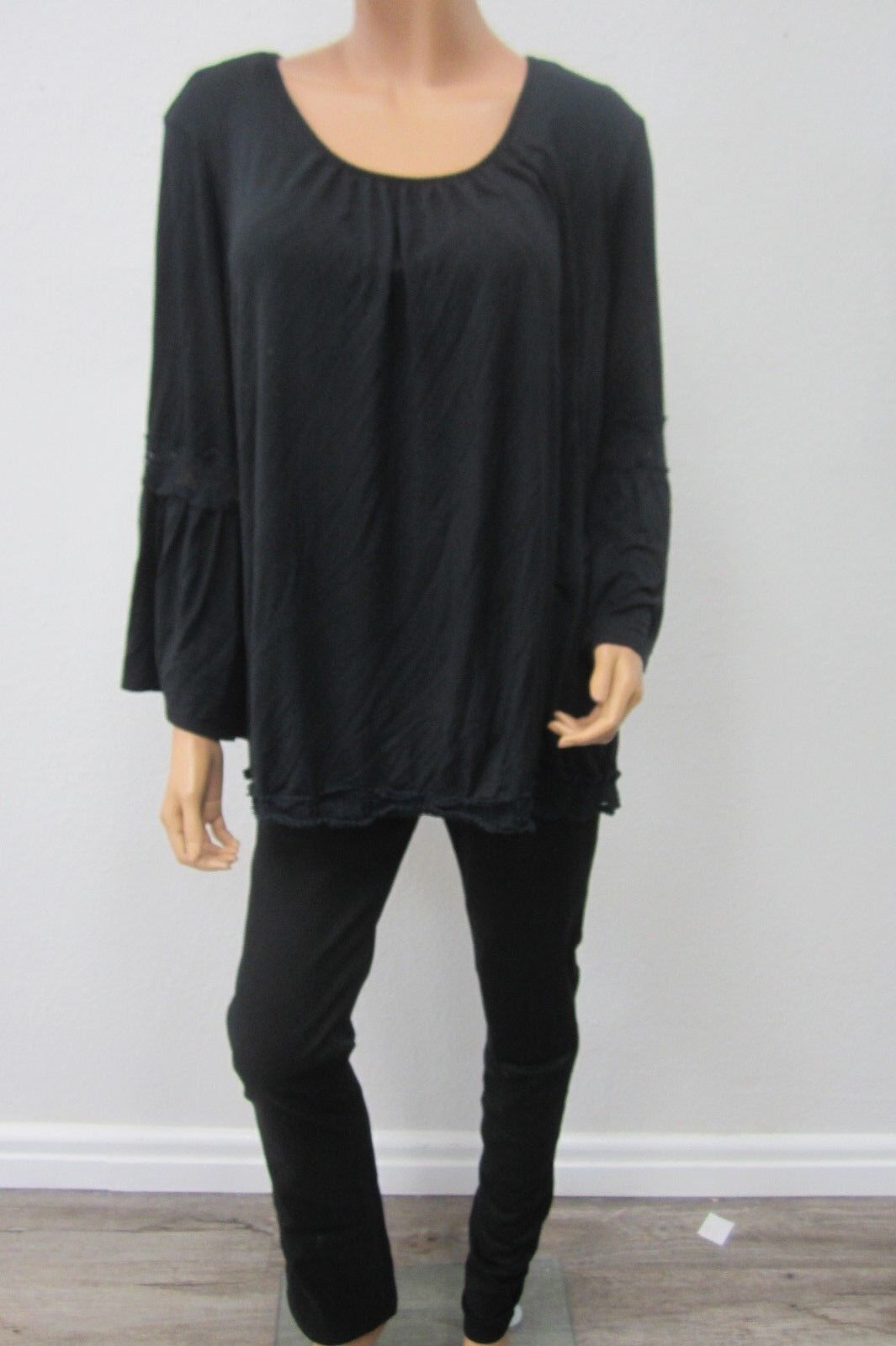 Hannah Plus Size 3X Black with Embroidered Trimmed Tunic Top