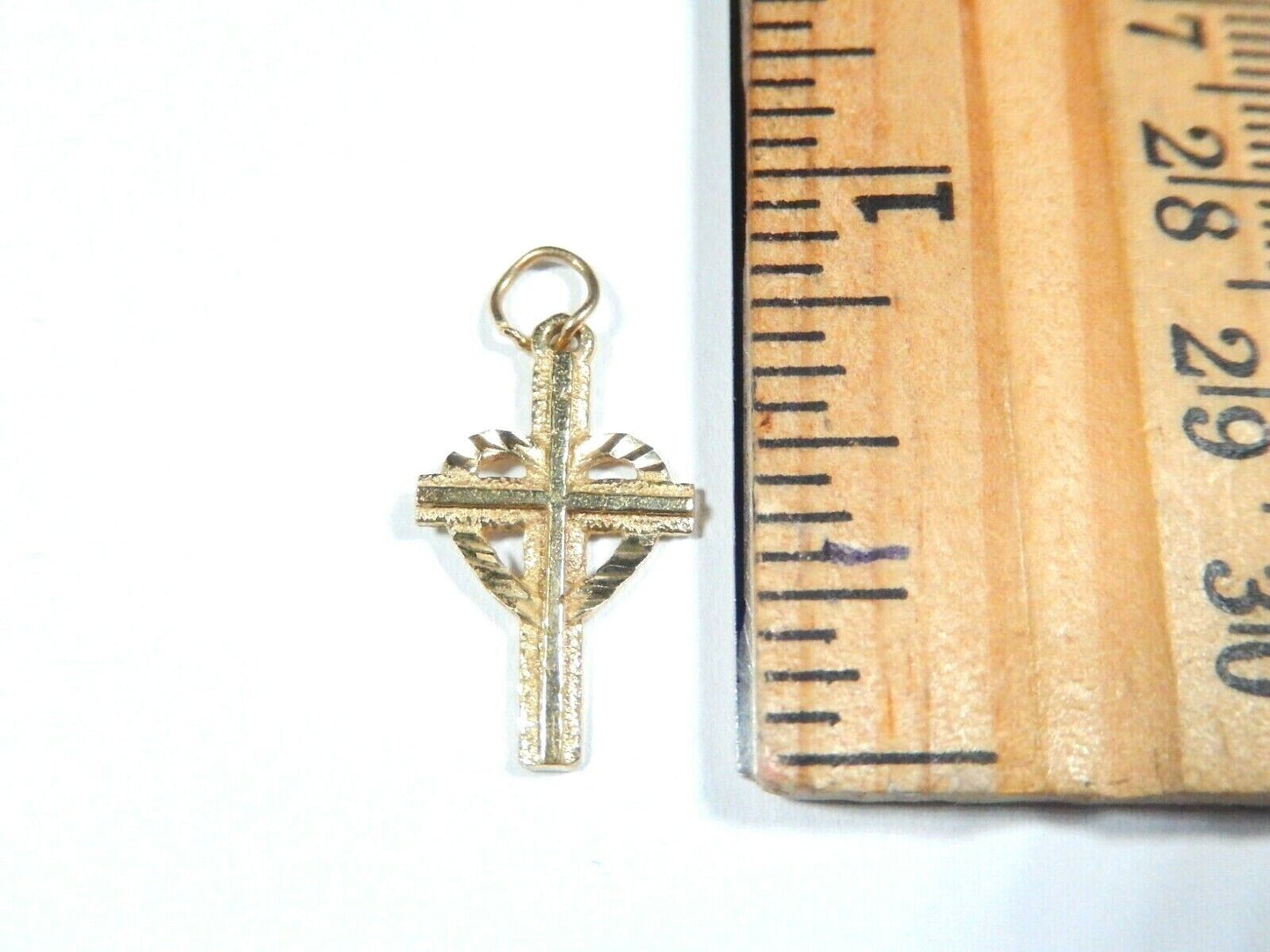 *NEW*  14K SOLID YELLOW GOLD  OPEN CUT-OUT HEART WITH CROSS CHARM  / PENDANT