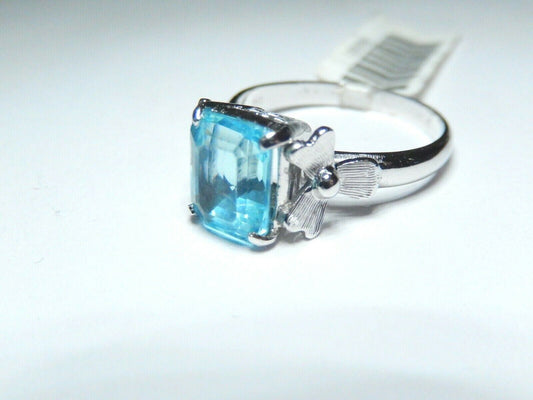 *NWT* 10k White Gold 2.5 Carat Natural Swiss Blue Topaz Solitaire Ring Size 6.75