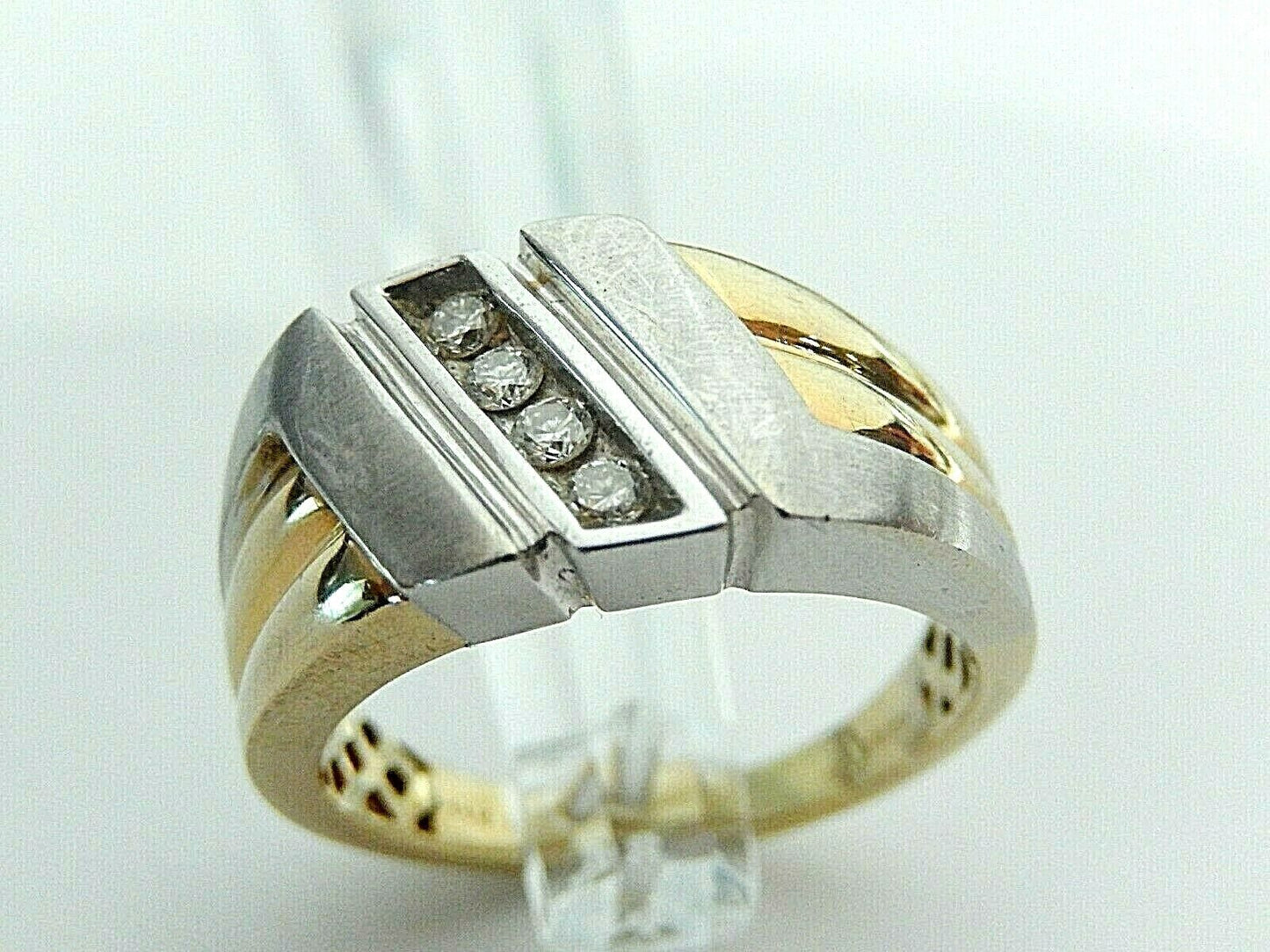 *LARGE* 14K TWO TONE GOLD .25CT MEN'S DIAMOND RING  SIZE 12