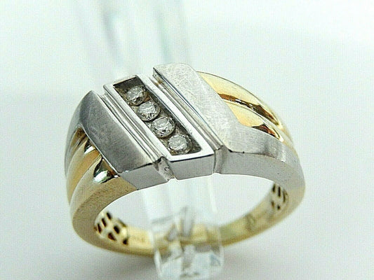 *LARGE* 14K TWO TONE GOLD .25CT MEN'S DIAMOND RING  SIZE 12