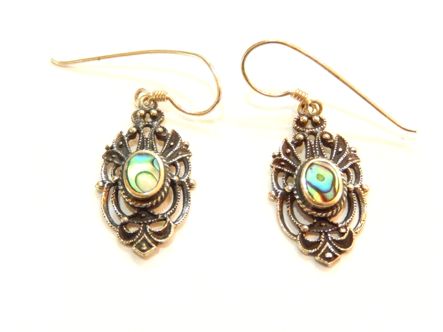 *VINTAGE*   Abalone Earrings Dangle Sterling Silver 925 Ornate