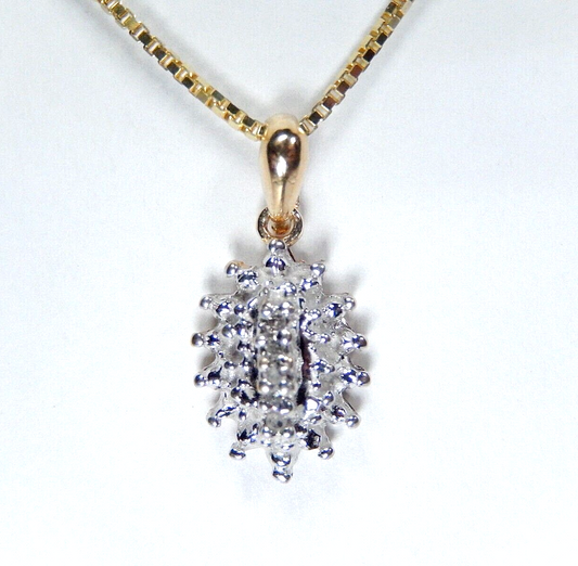 *VINTAGE* Two Tone  10K Yellow Gold & Diamond Cluster Burst Pendant w/18"chain