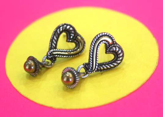 RETIRED Brighton Gold/Silvertone Heart Dangle Ball Pierced Earrings