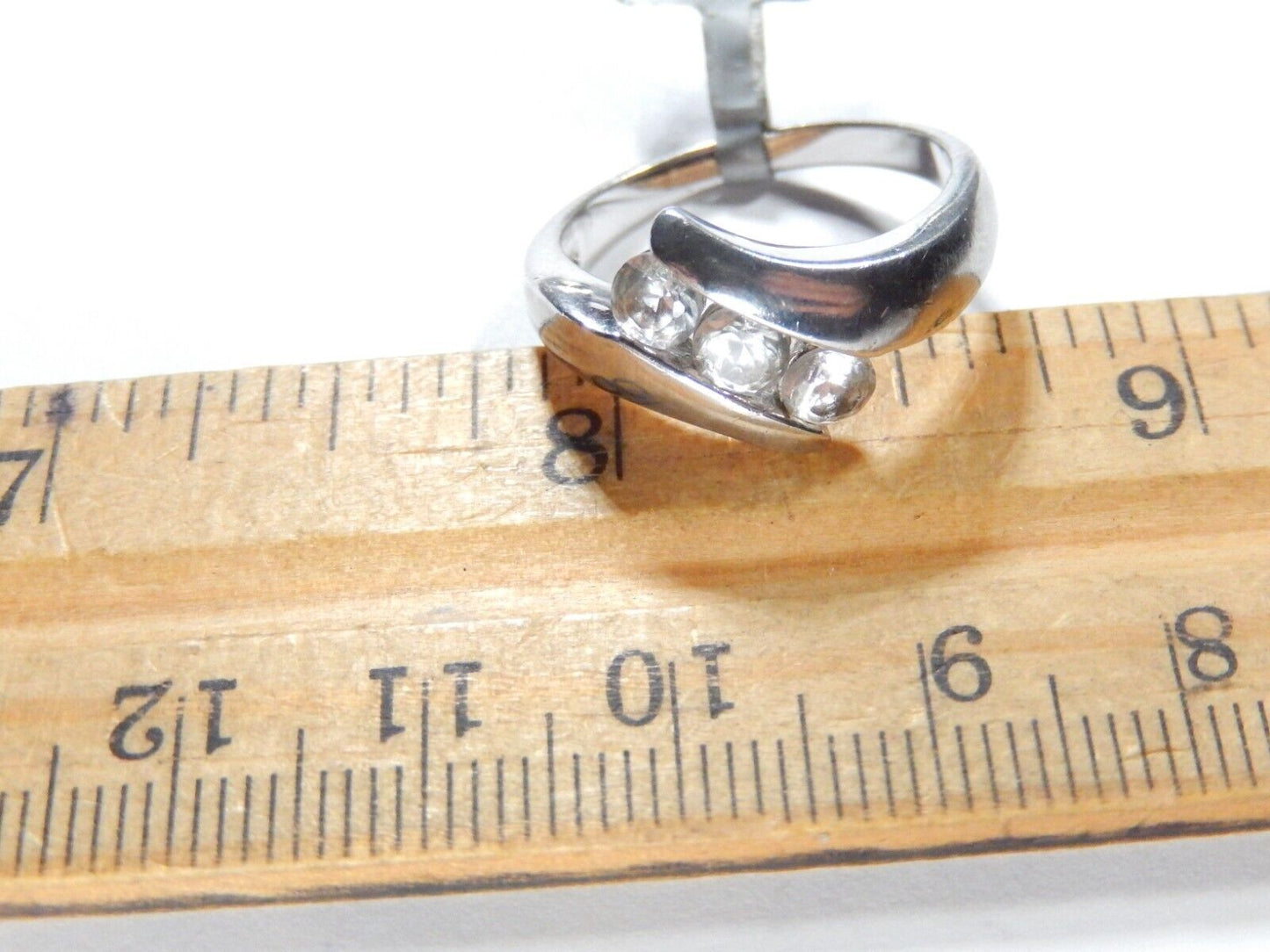 *VINTAGE*  Sterling Silver .75CT CZ Band Bypass Crossover Ring Size 8