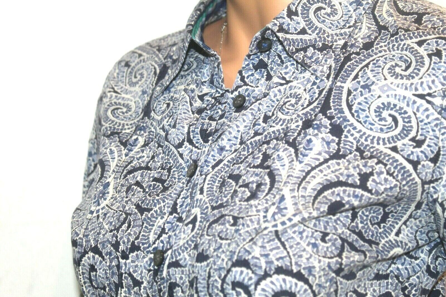 G.H. Bass Co. Blue/White Paisley Button Down Women Long Sleeve Blouse Size Med