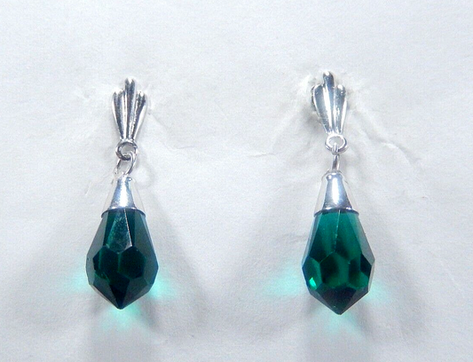 14K White Gold Lab-Created Emerald Briolette Drop/Dangle Earrings