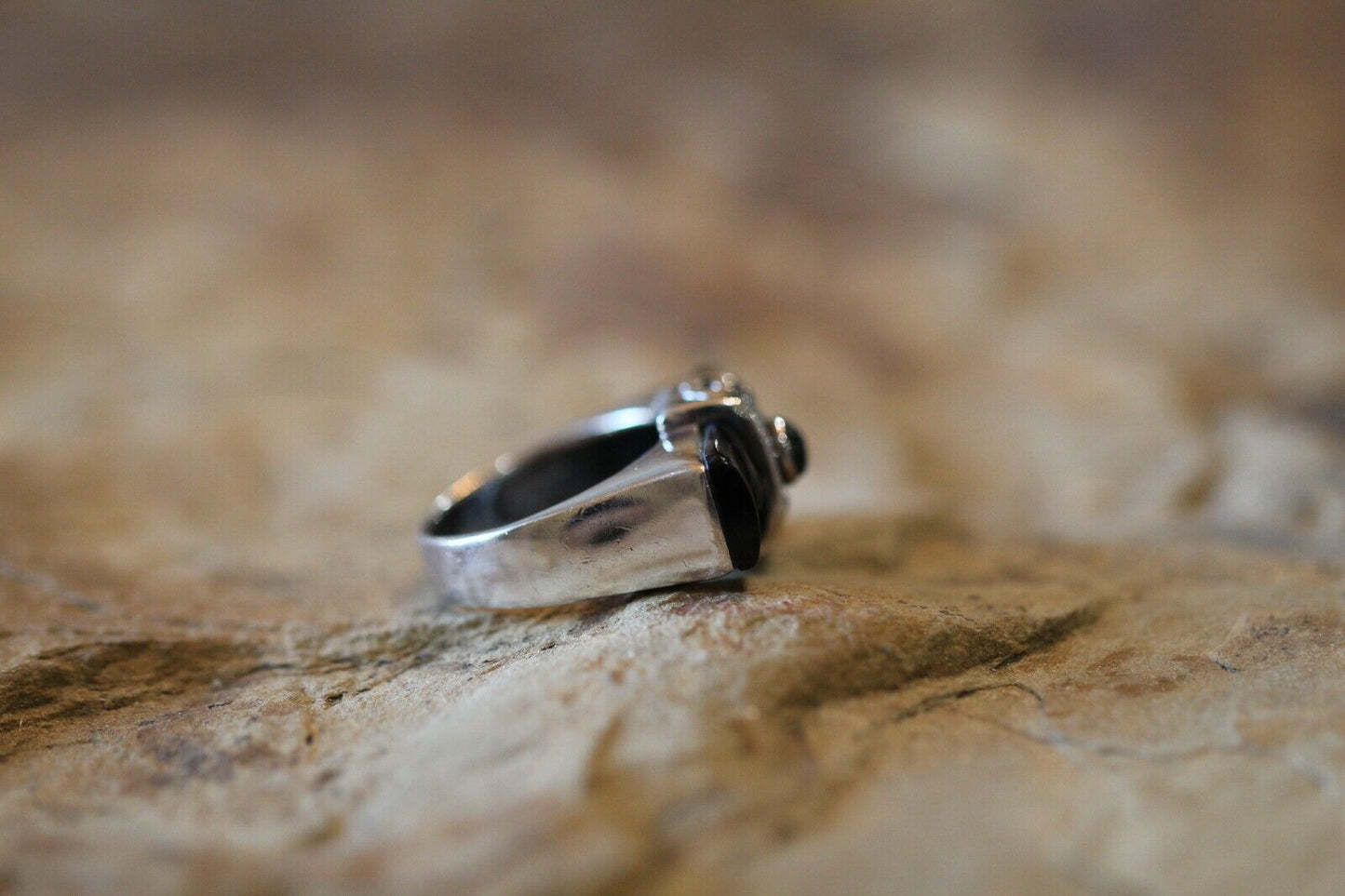 *VINTAGE*  925 Sterling Silver Black Onyx Handmade Ring Size 7.25