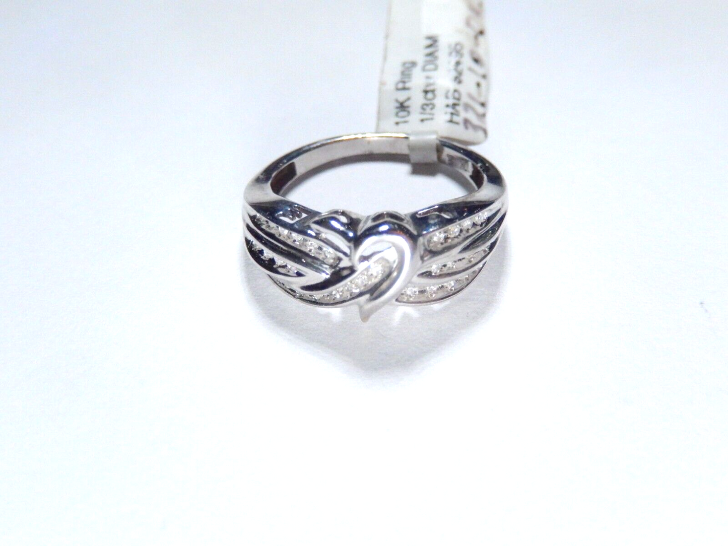 *VINTAGE* 10k White Gold  1/3 CT  Natural Diamond *LOVE* Cutout Band Size 7.5