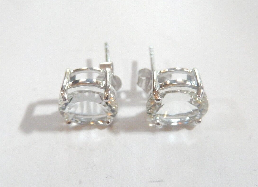 14K White Gold 4Ct Oval White Sapphire Solitaire Stud Earrings