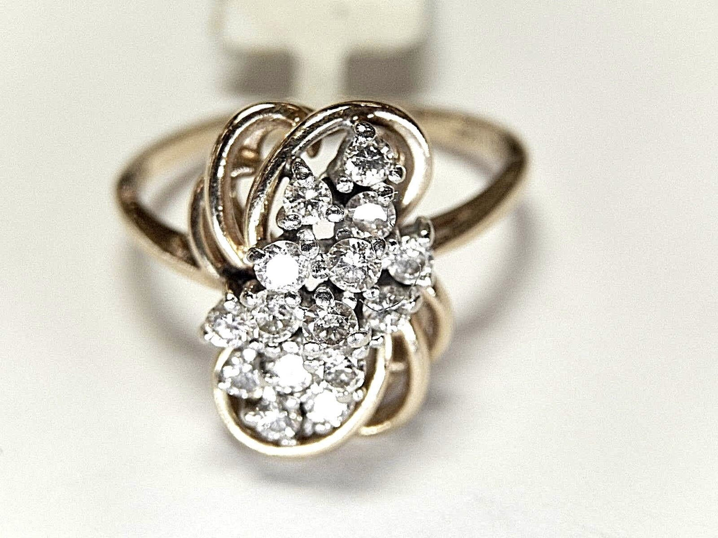 14k Solid Yellow Gold 2/3CT Natural Diamond Cluster Cocktail Ring ~ Size 7.75