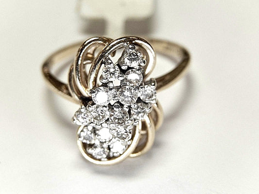 14k Solid Yellow Gold 2/3CT Natural Diamond Cluster Cocktail Ring ~ Size 7.75