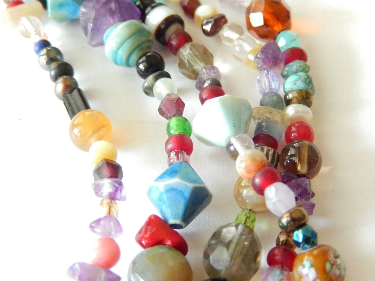 *VINTAGE* Five Strand Multi Semi Precious Gemstone Chip and Beaded Necklace 18"