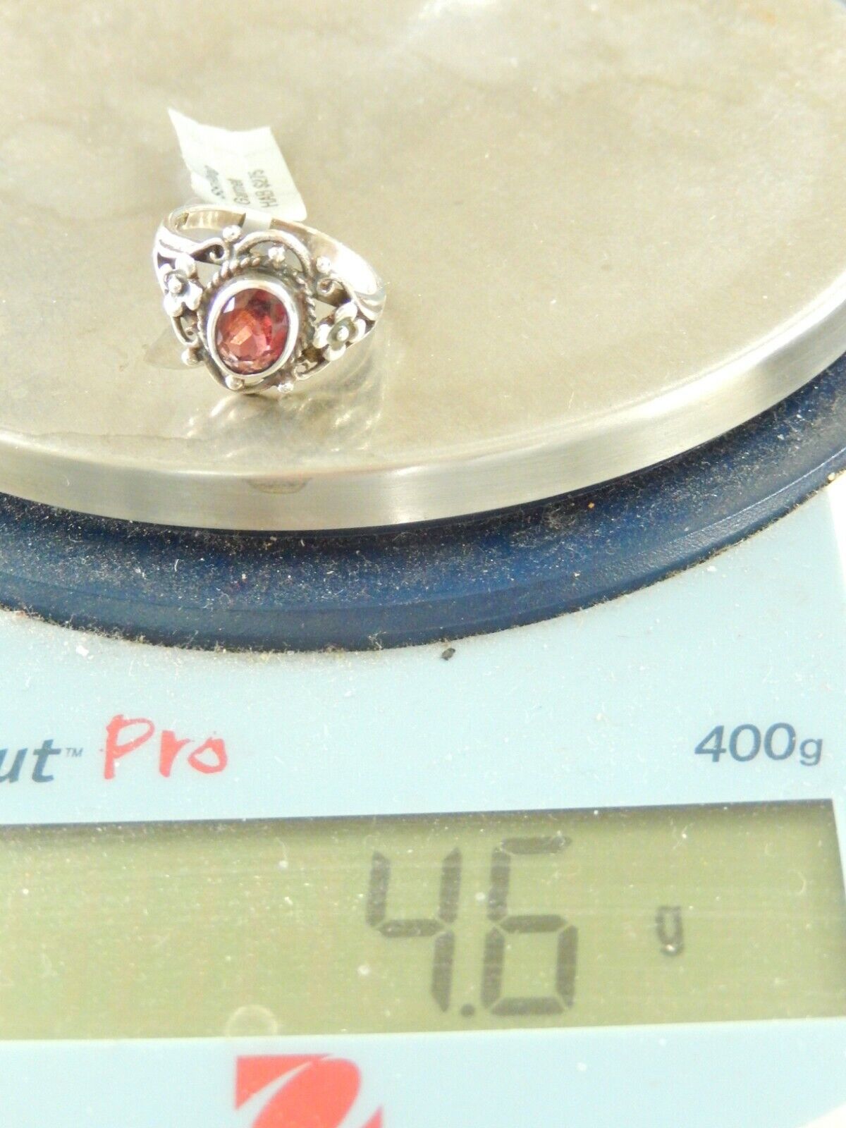 *VINTAGE*  Sterling Silver 925  Antique Style Garnet Ring Size 8.25