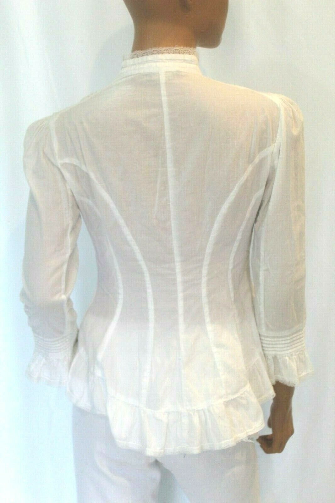 BCBG  White Pleated Front Button Down Ruffled Blouse Ruffled Sleeve "CUTE" Sz XS