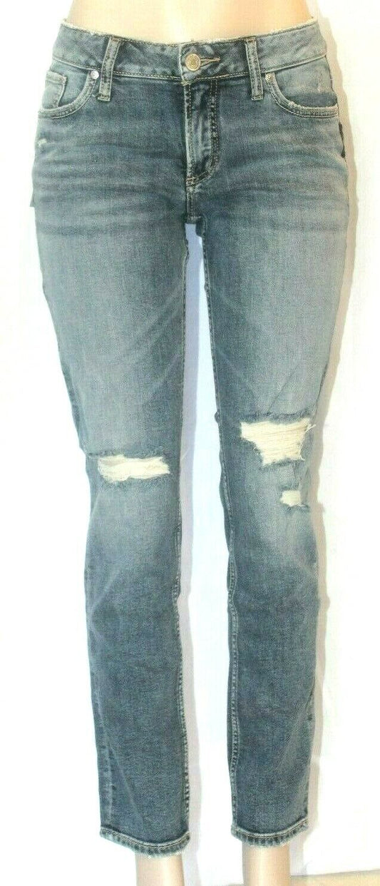 *NWT* $89. Silver Elyse Mid Rise Straight Leg Distressed Ripped  Jeans W27 x L30