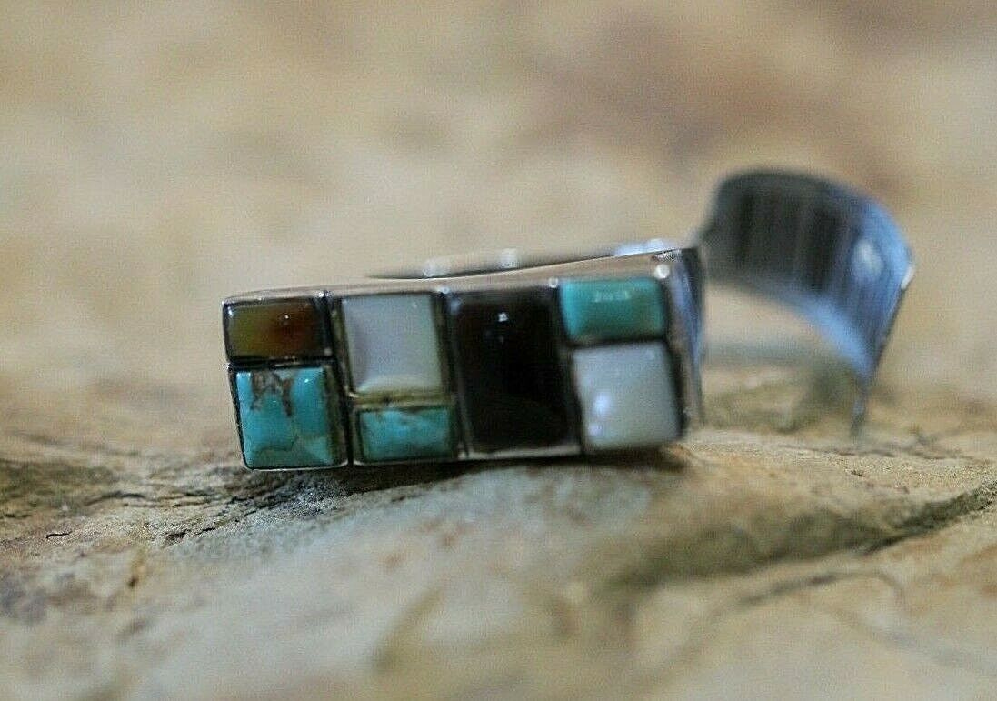 *VINTAGE* Large Native American Sterling Silver Multi Stone Ring Size 10.5