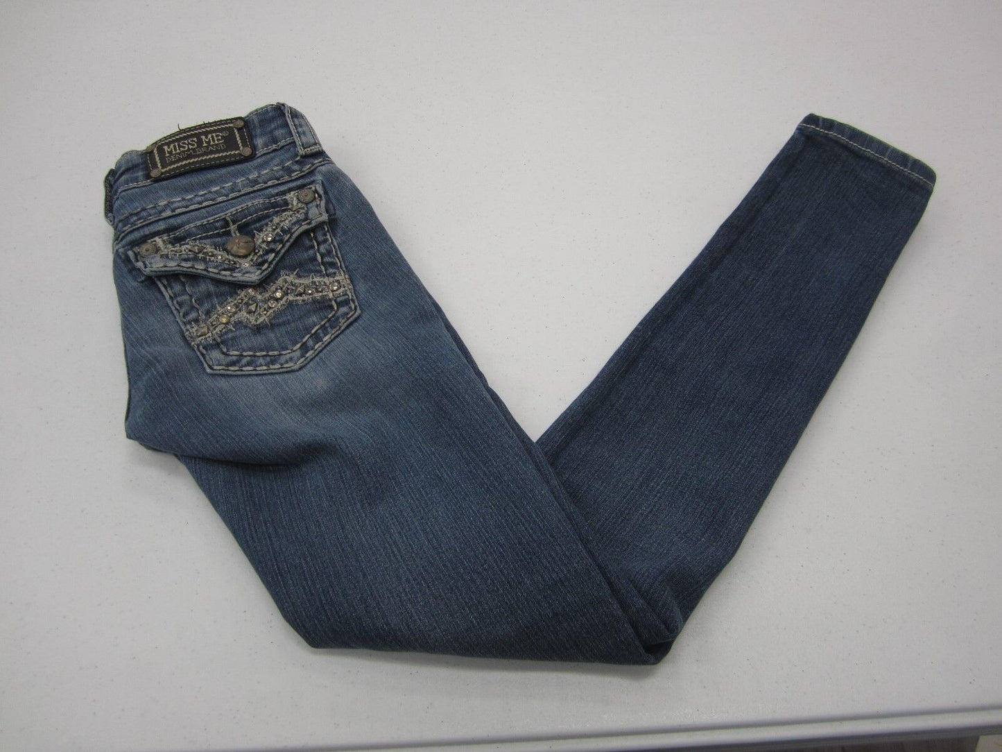 MISS ME Buckle LOW RISE SKINNY RHINESTONE EMBELLISHED JEANS 24 x 31 JE1072S2R