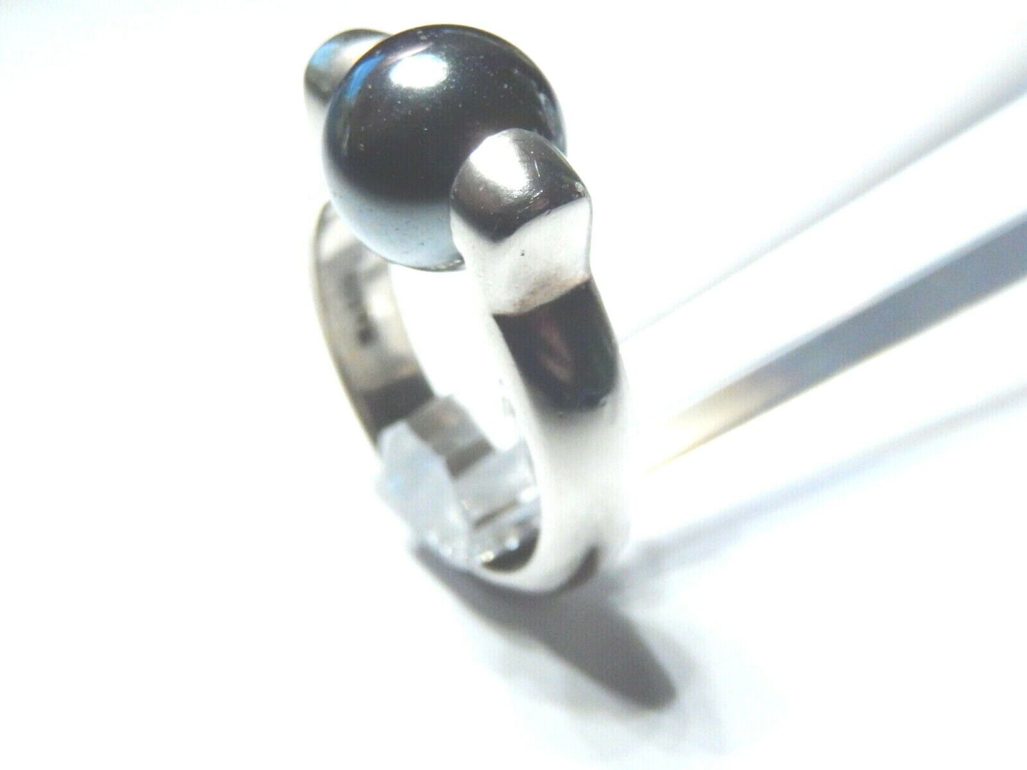 *VINTAGE*  Sterling Silver Spinning 10mm Round Black Hematite Designer Ring Sz 7