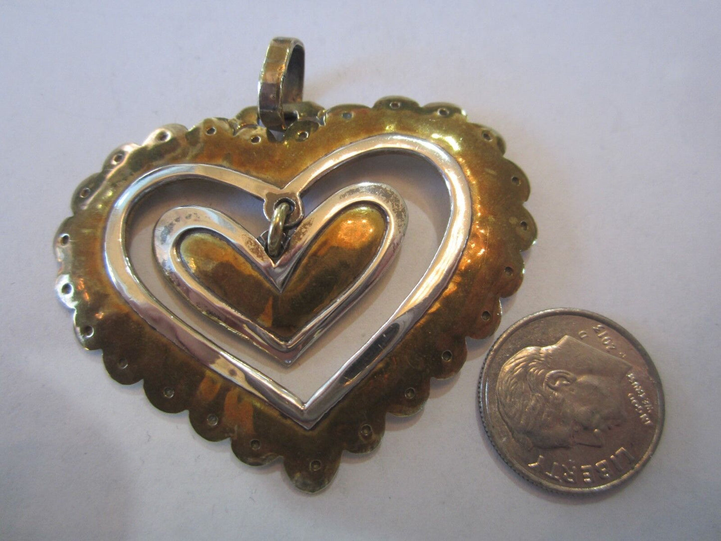 RETIRED & RARE Large Jeep Collins Sterling Silver & Brass Dangle Heart Pendant