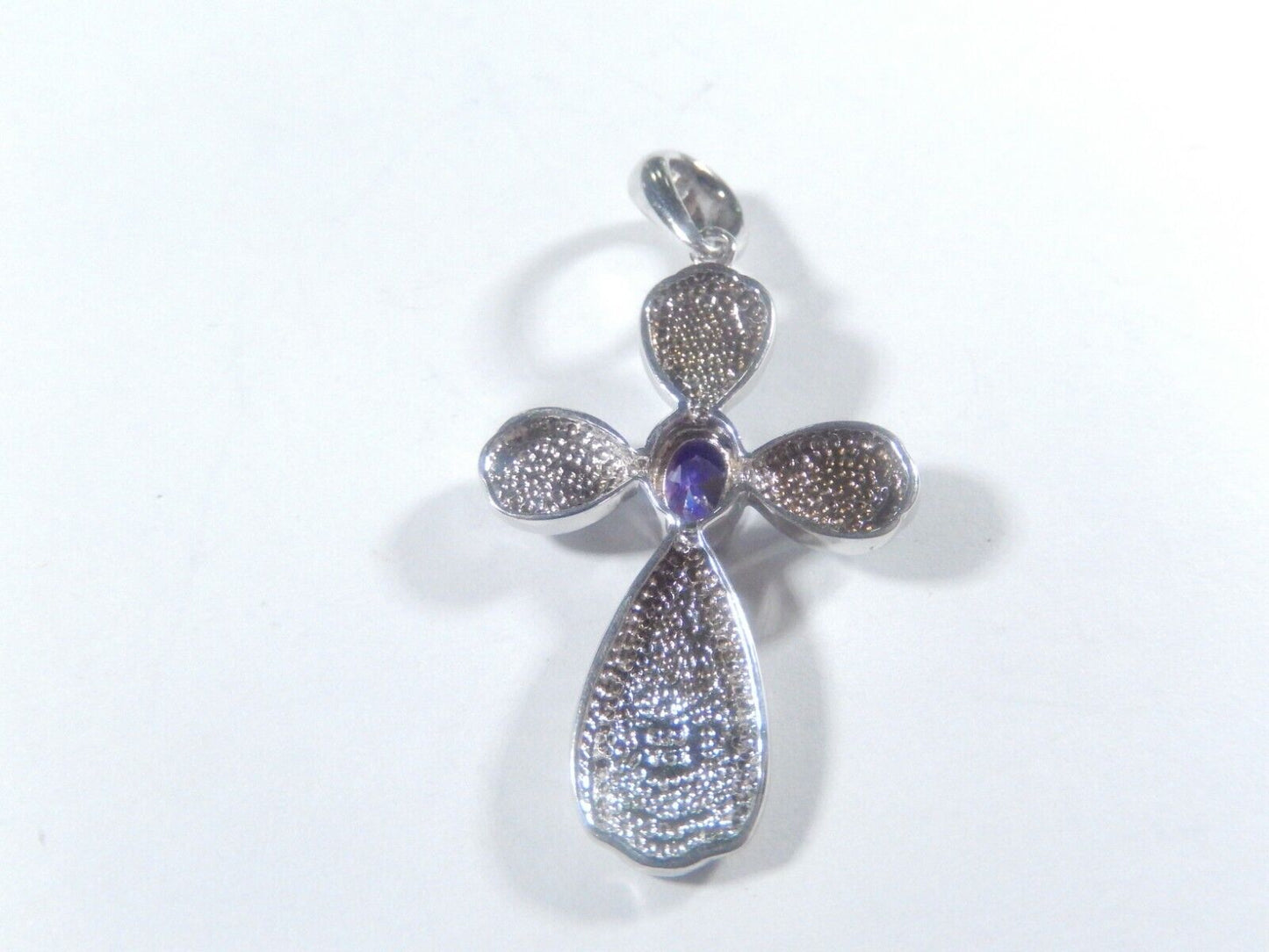 *VINTAGE*   Sterling Silver 925 Amethyst & Blue Fire Opal Cross Pendant