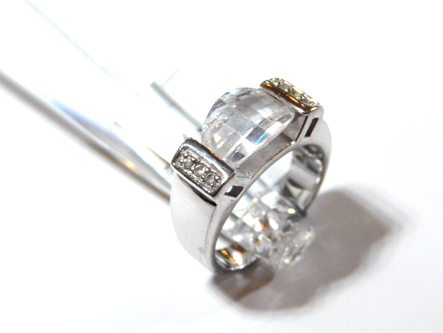 *VINTAGE* Checkerboard Cubic Zirconia 925 Sterling Silver Ring Size 7