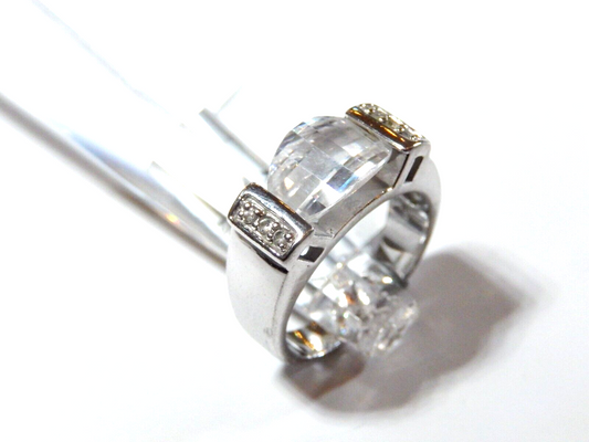 *VINTAGE* Checkerboard Cubic Zirconia 925 Sterling Silver Ring Size 7