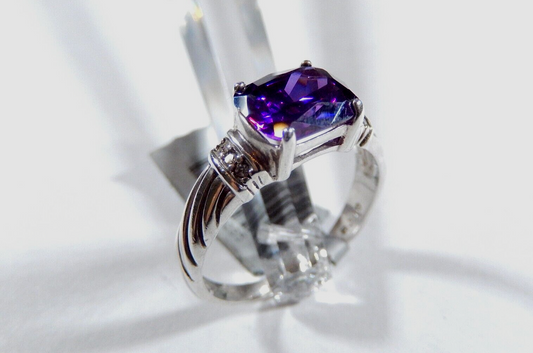 *VINTAGE*  AVON STERLING SILVER 3.00 CT AMETHYST & CZ STONE RING SIZE 9.75