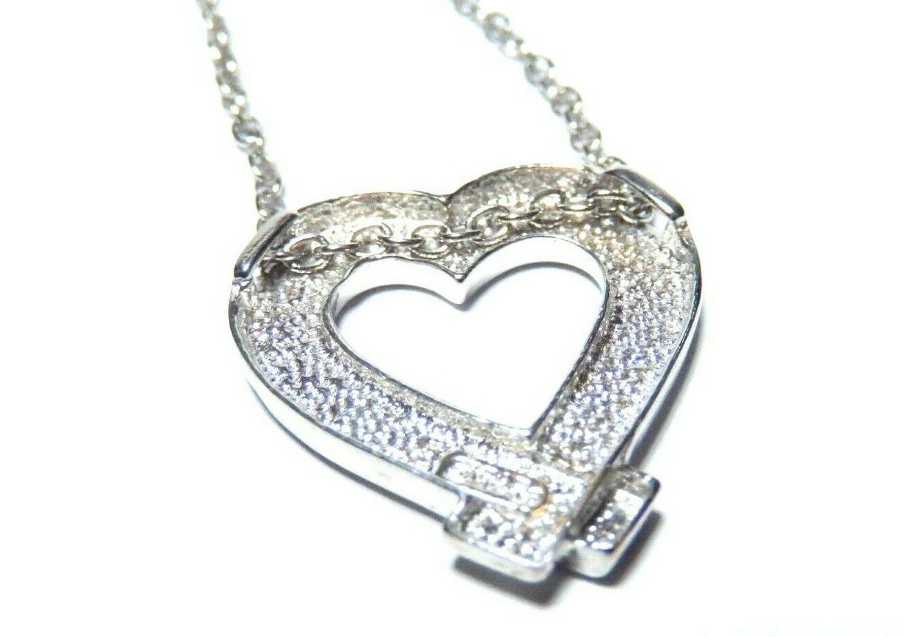 *NWT*  14K Solid White Gold Heart Pendant with 18" Chain - 7/8" x 3/4"