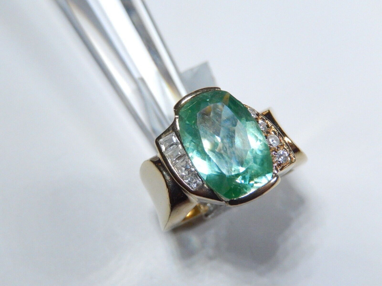 *VINTAGE*   18k Gold Vermeil Sterling 10 CT Topaz & Clear CZ Ring Size 7.5