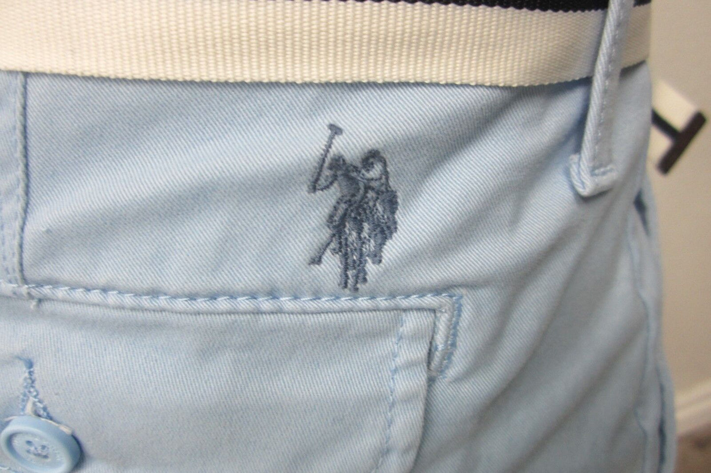 *NWT* U.S. Polo Assn. Men's Flat Front Chambray Shorts w/ Belt Blue Size 38