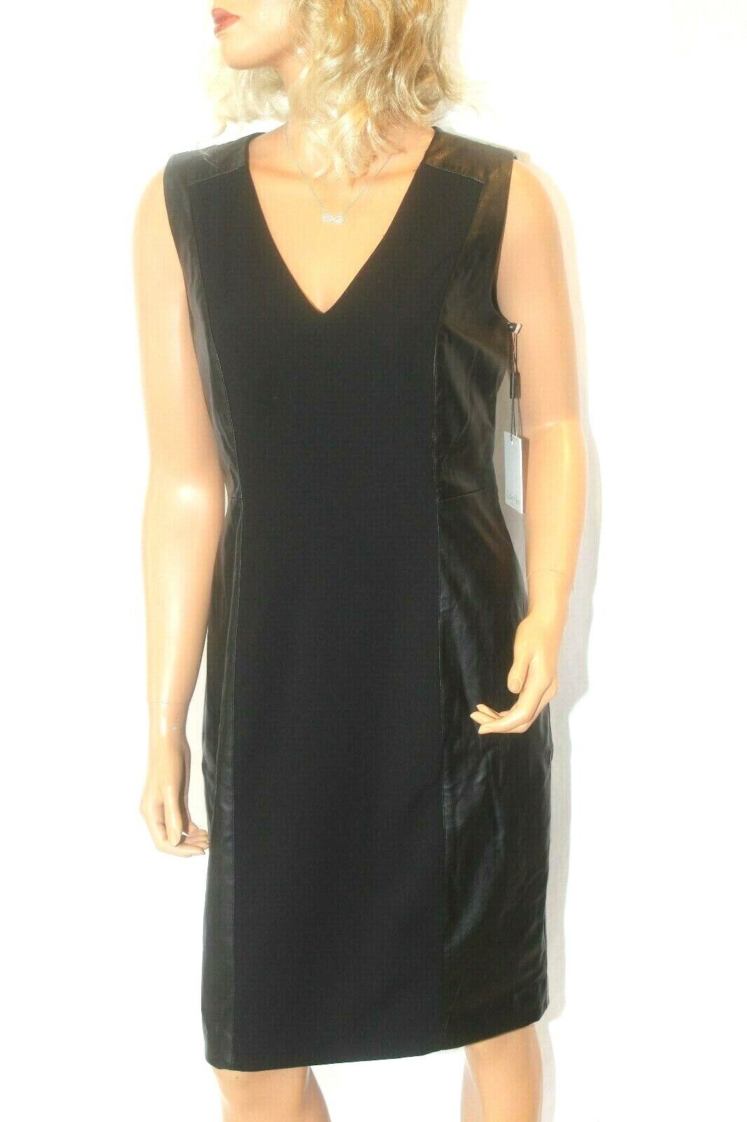 *NWT* CALVIN KLEIN BLACK FAUX LEATHER & POLYESTER SLEEVELESS SHEATH DRESS SIZE 8