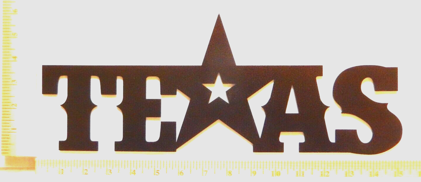 ~NEW~ LARGE - 14ga. -" TEXAS" Copper Brown Star Metal Wall Art Sign - 15" x 6"