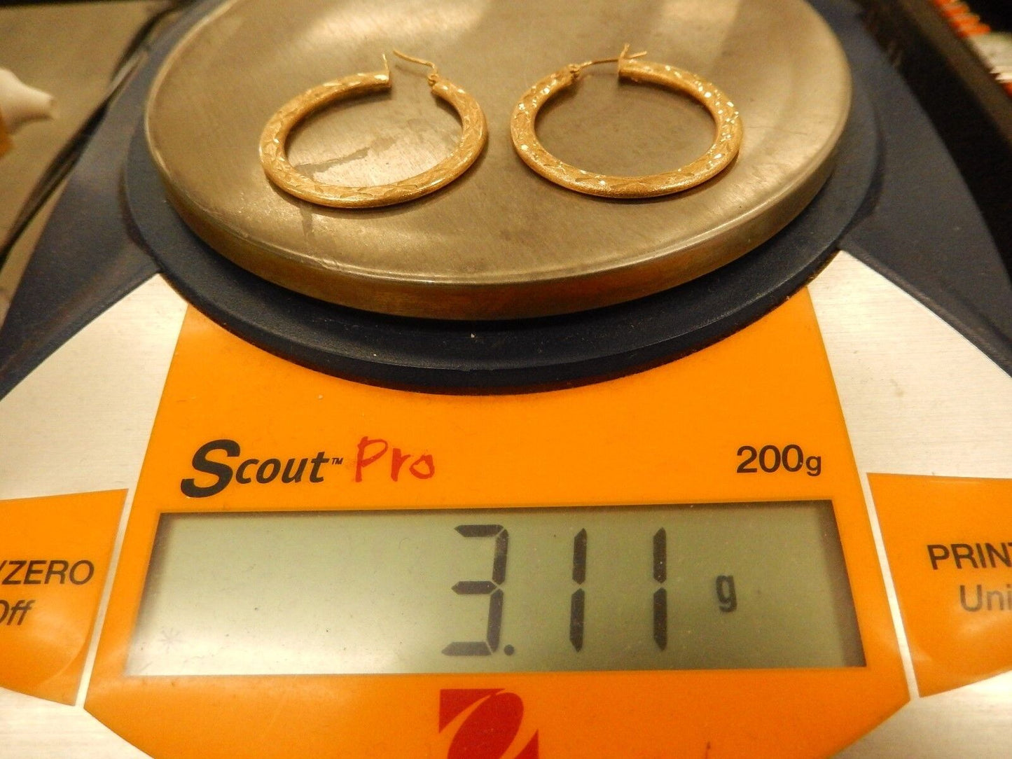 4mmX35mm 1 3/8" Diamond Cut Hoop Earrings Real 14K Yellow Gold FREE SHIPPING
