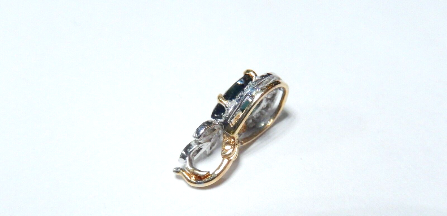14K White & Yellow Gold Pear Sapphire & Diamond Tear Drop Enhancer w/18" Chain