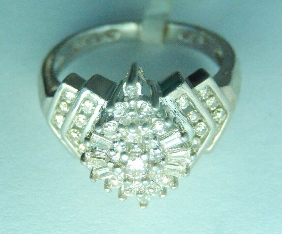 LADIES 14K WHITE GOLD  3/4 CT VS-2  NATURAL DIAMOND BALLERINA RING  SIZE 7