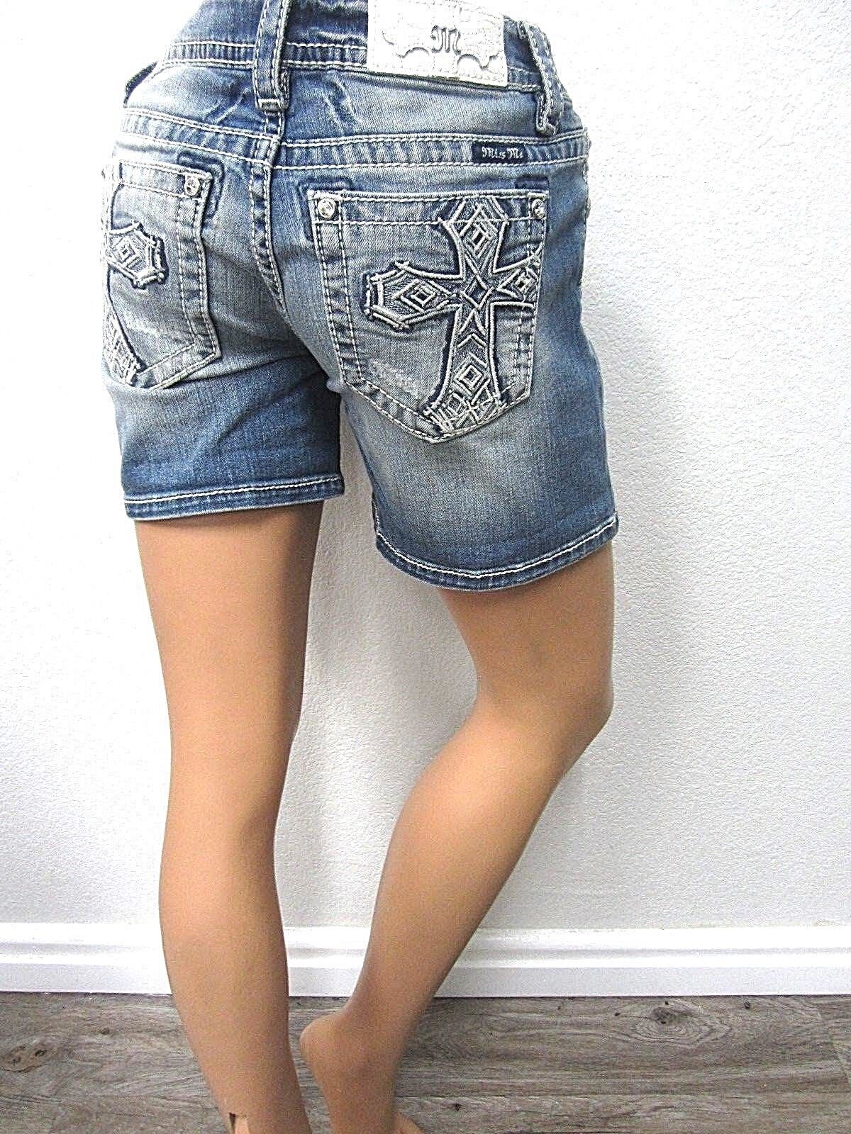 NWT New Miss MP7845D2 Me Cross Pocket Mid Shorts Medium Blue Size 25 x 6"