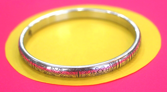 *RETIRED* BRIGHTON Etched Flower Bangle Silver Bracelet