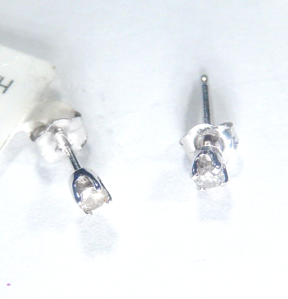 14K White Gold  1/10 CT  Natural  Diamond April Birthstone Stud Earrings