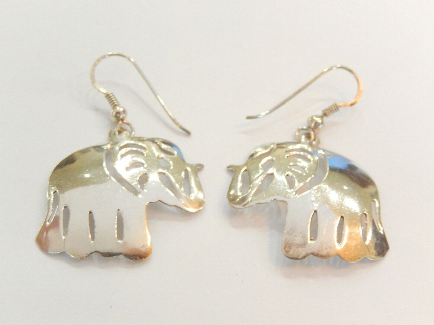 *VINTAGE*  Sterling Silver Lucky Elephant Dangle Earrings 1 1/8" x 1 1/8"