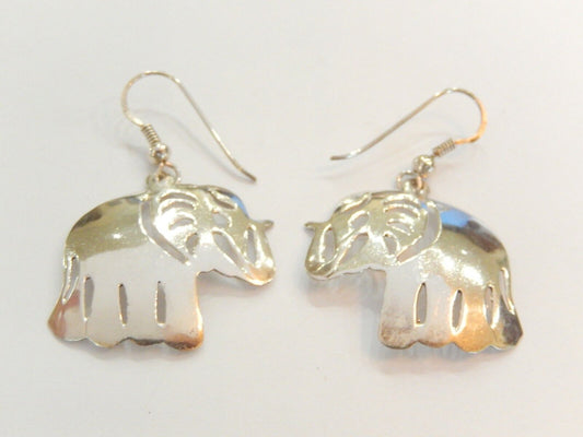 *VINTAGE*  Sterling Silver Lucky Elephant Dangle Earrings 1 1/8" x 1 1/8"