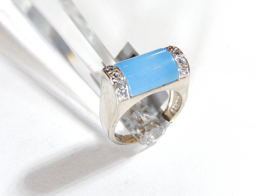 *VINTAGE*  Sterling Silver Blue Chalcedony & Blue Topaz Accent Band Ring Sz 6.75